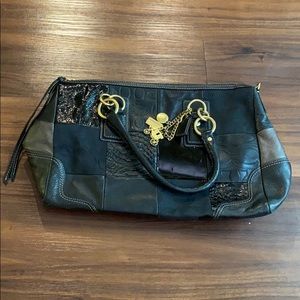 Large Black Patchwork Coach Purse with Gold Charms